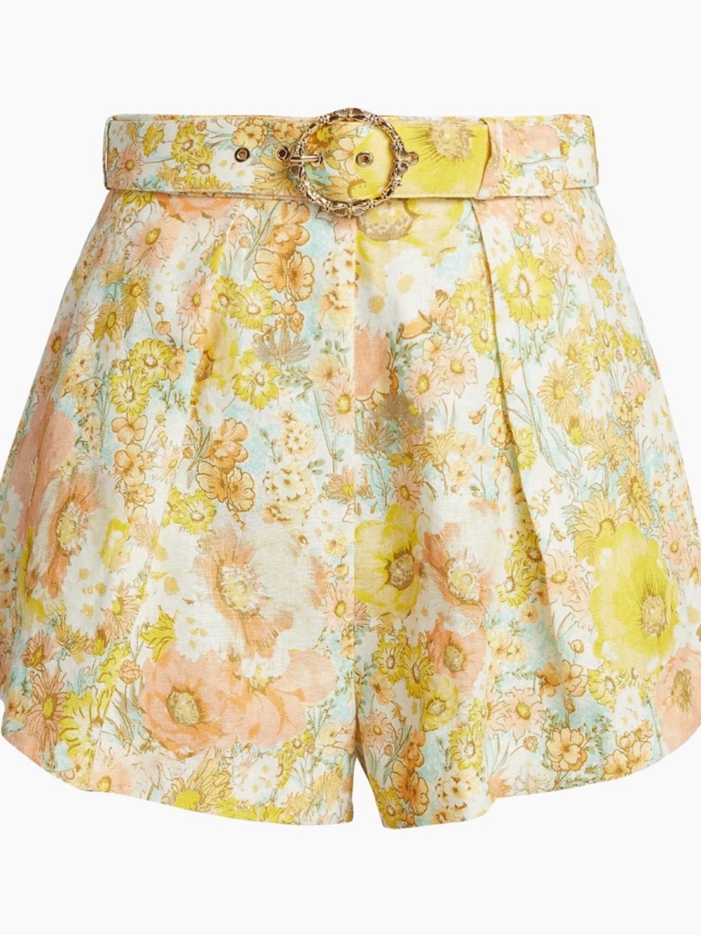 Zimmermann Floral High-Waist Belted Shorts in Yellow Multi
